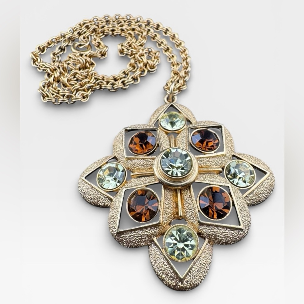 SARAH COVENTRY Vintage “Starburst" Peridot & Topaz Crystal Pendant Necklace - Picture 11 of 13